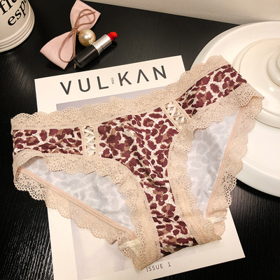 薄款豹纹内裤舒适冰丝蕾丝边性感