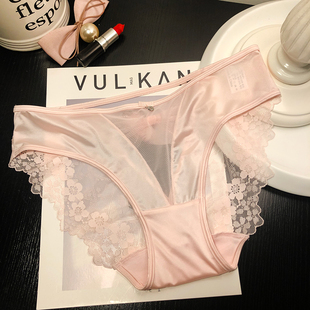 饰半包臀蕾三角裤 女士低腰透视网纱后镂空大蝴蝶结装 蕾丝内裤 时尚