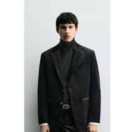 柜599！2025 年冬季新款男装休闲百搭黑色灯芯绒西装外套 5937485