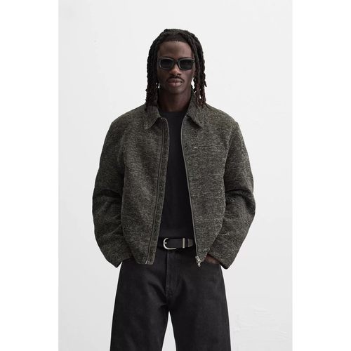 柜699！ZA2025秋季新品男装宽松质感提花翻领拉链夹克外套8281338