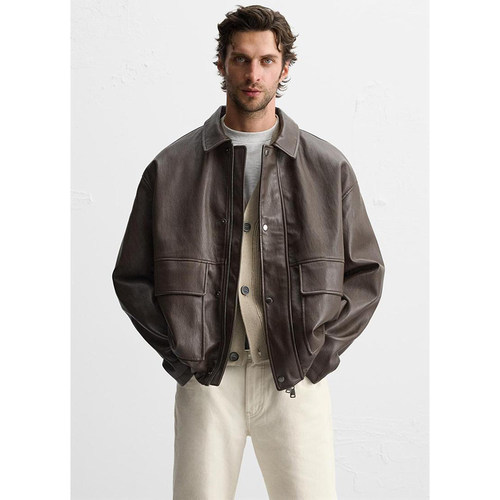 柜799！秋冬新品ZA男装口袋饰仿皮boxy fit夹克皮衣外套 3046349