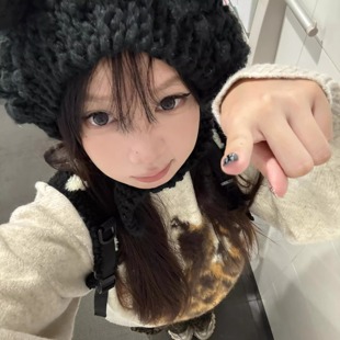 美式 上衣 马海毛小狗印花针织套头毛衣女款 秋冬慵懒风宽松休闲长袖