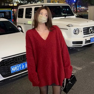 法式安可拉红慵懒风宽松长袖针织毛衣女早秋冬2024新款高级感上衣