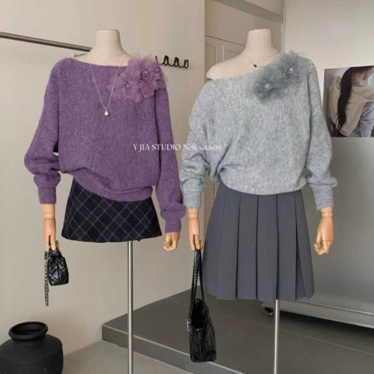 法式温柔风立体花朵宽松针织衫女