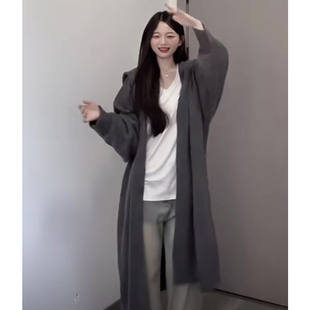 慵懒风灰色毛衣外套女秋冬2024年新款 针织上衣 高级感初秋装 中长款