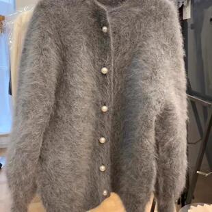 仿貂绒灰色毛衣外套女宽松加厚高级慵懒针织开衫 韩版 2024秋冬新款