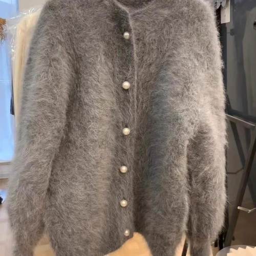 法式灰色水貂绒毛衣外套