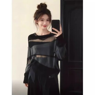 春季 独特超好看上衣韩系慵懒风设计感小众黑色针织衫 今年流行爆款