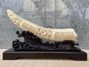 猛犸象牙雕刻八方来财蟹笼摆件猛犸牙摆件猛犸象牙镂空雕刻牙制品