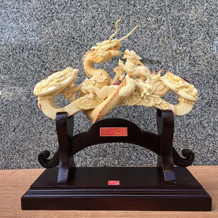 猛犸象牙相山大师摆件猛犸象牙雕刻龙子生辉摆件猛犸象牙制品牙摆