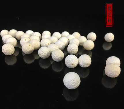 天然猛犸象牙冰料雕刻浅回纹珠猛犸牙雕珠子手串配件散珠顶珠背云