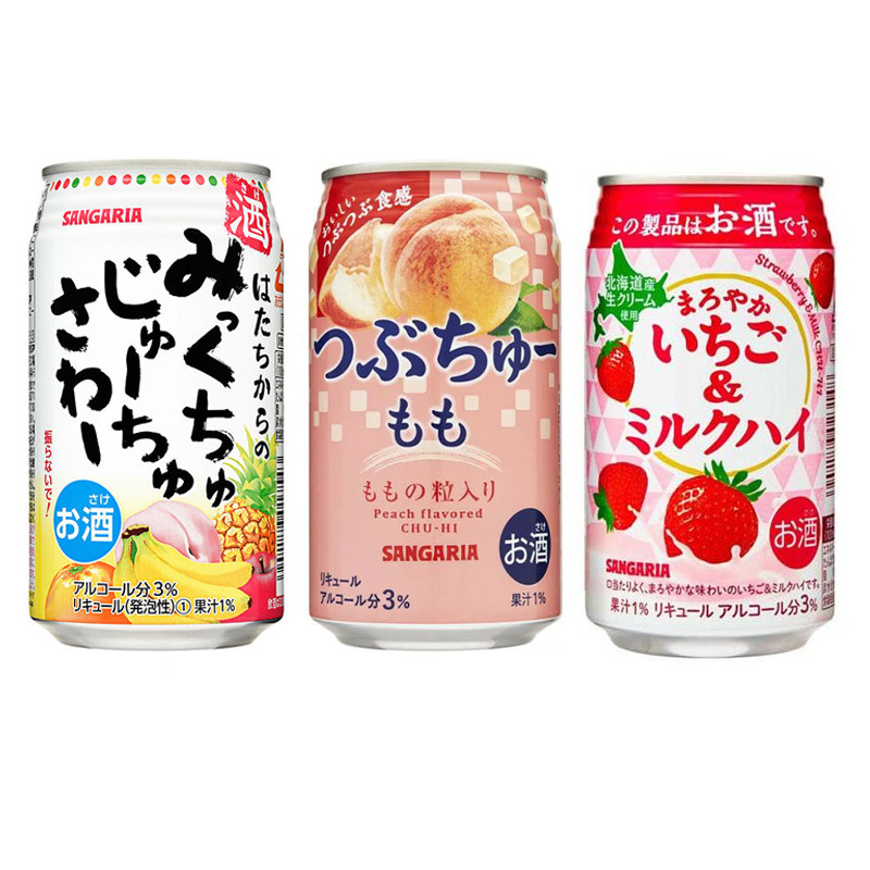 日本 sangaria三佳利白桃草莓牛奶果汁味果酒340ML图片
