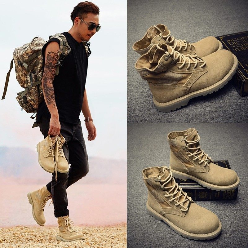 马丁靴男中高帮2025秋冬新款潮流大码加绒保暖透气增高工装沙漠靴,流行男鞋,马丁靴,淘宝优惠券,粉丝福利购,淘宝优惠卷
