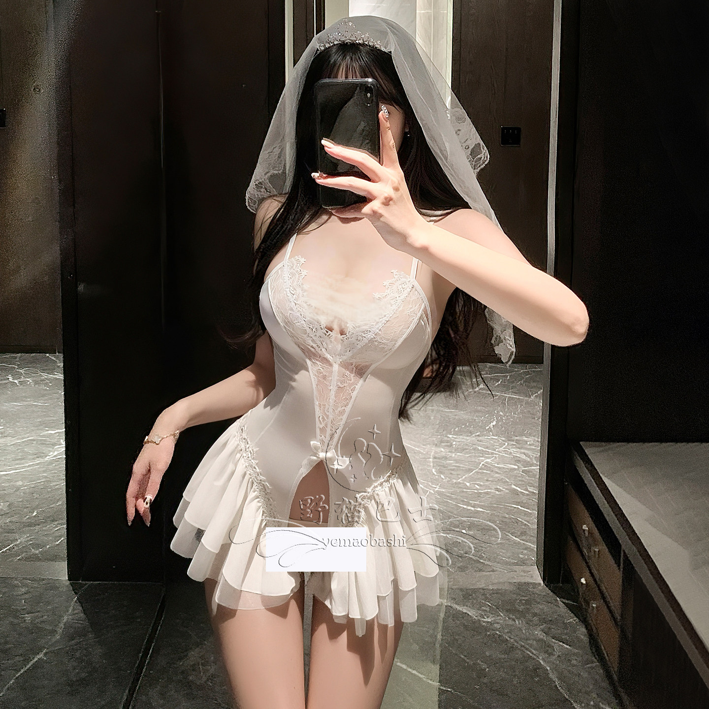 做你的新娘~性感蕾丝吊带睡裙女白色高级感薄款深V大裙摆家居睡衣