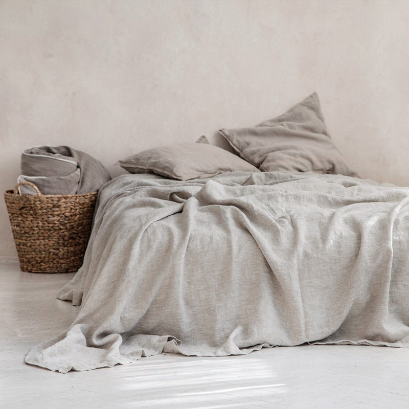 北欧风亚麻纯色双人床单