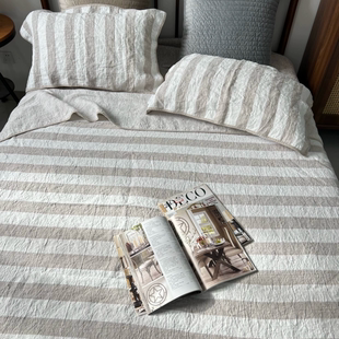 高端汉麻毯子｜100%纯雨露麻色织条纹包边盖毯床单厚实抑菌透气