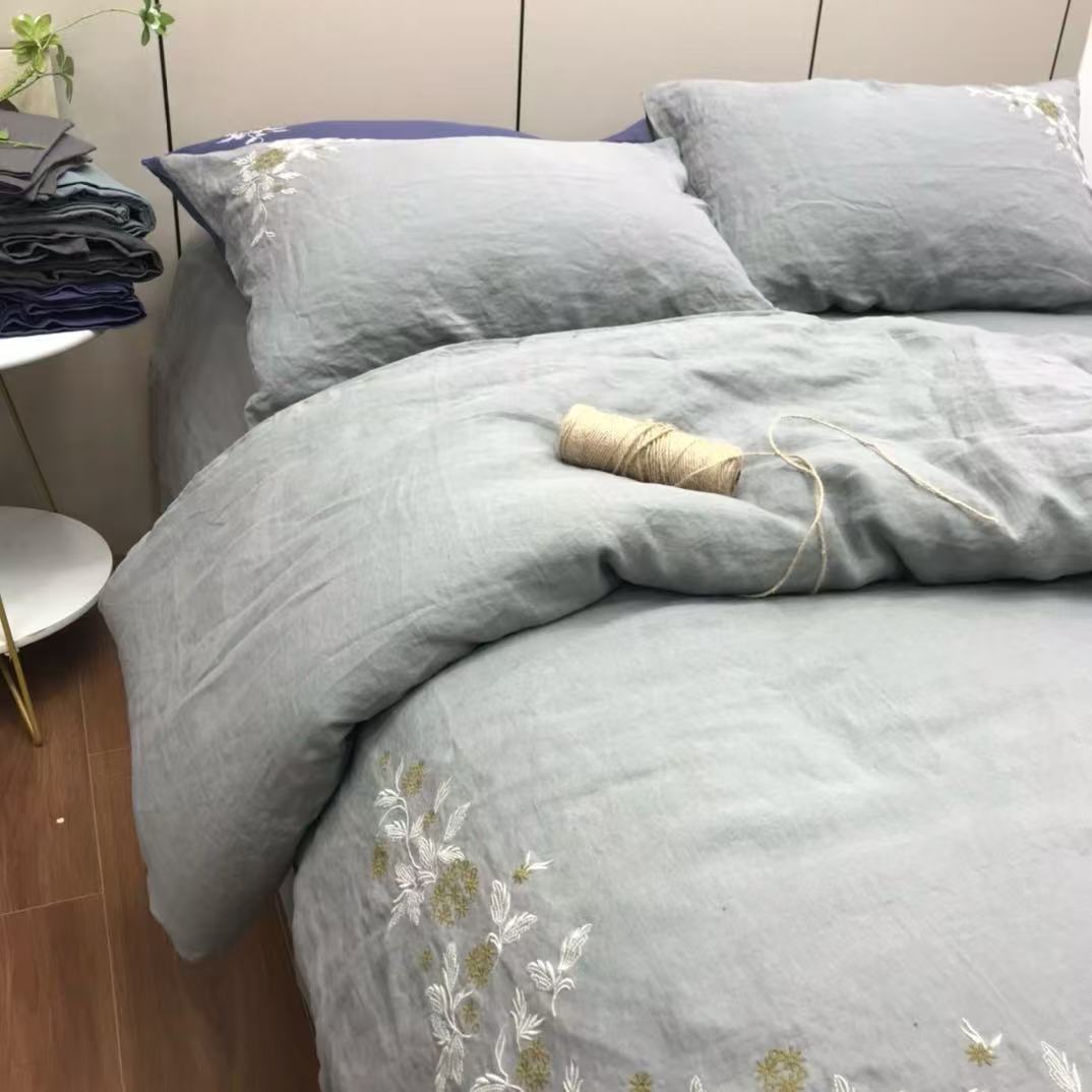 14支汉麻刺绣四件套床品民宿诧寂