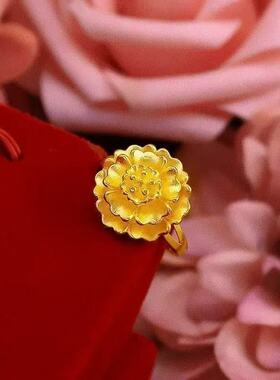 新款金花牡丹金色戒指