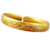 新款 金色宽面龙凤呈祥开口手镯可调节金色手镯龙凤呈祥百搭 时尚