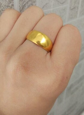 金色宽面素圈情侣戒指