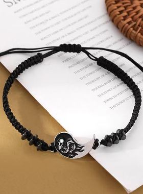 中国风复古手工太极阴阳龙手链一对男女学生情侣编织手环礼物潮流