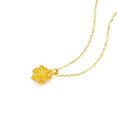 高颜值莲花吊坠3D沙金色好运莲莲转运挂坠女沙金花朵项链爆款礼物