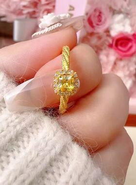 新款方糖金色戒指女士轻奢小众