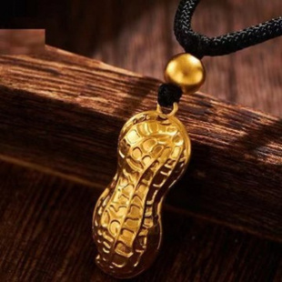 正品官方纯真沙金花生项链女款优美黄金色吊坠时尚百搭锁骨链闺蜜