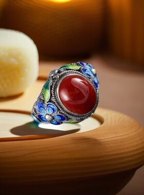 小众民族风烧蓝花丝戒指