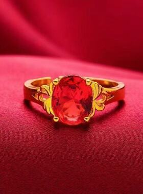 花边红砖金色锆石民族风戒指