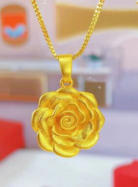 时尚金色磨砂牡丹花项链