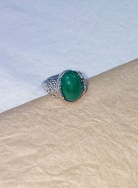 绿玛瑙复古蝴蝶银戒46