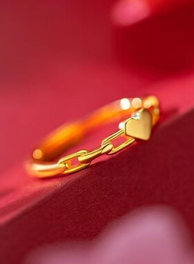 新款爱心链条金色女戒