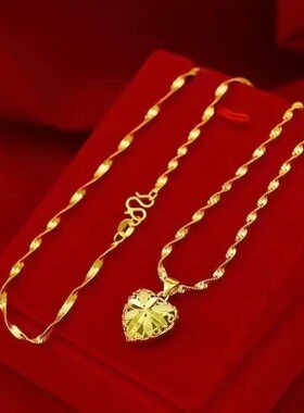 爱心桃金色水波锁骨链