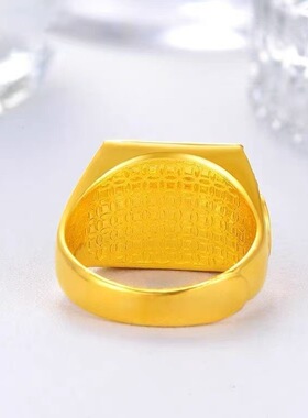 新款通宝福金色戒指戒指寓意招财进宝戒指霸气时尚可调节戒指男士