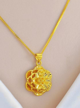 越南沙金项链女不掉色时尚百搭锁骨链转运珠玫瑰吊坠女首饰品礼物