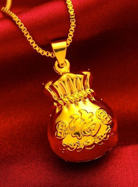 黄铜镀金福袋吊坠女士项链