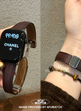 【鱼子酱皮磁吸扣】适用于iWatchS11苹果表带SE女真皮10高级秋冬8