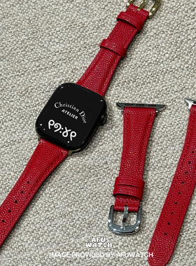 【鱼子酱纹理针扣】适用iWatch11苹果表带SE真皮秋冬高级小众新年