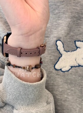 【细长皮质】适用applewatchs11苹果表带10代小众真皮创意se秋冬9