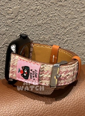 【复古拼色格纹猫狗】适用iwatchS11苹果表带秋冬毛呢se高级9小众