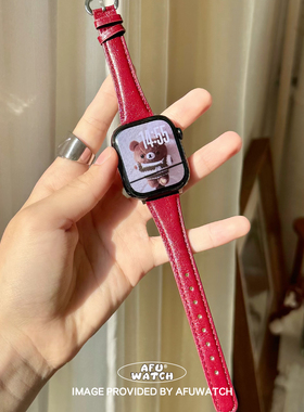 【爆炸纹真皮】适用iWatch11苹果表带SE秋冬高级新年98百搭10耐看