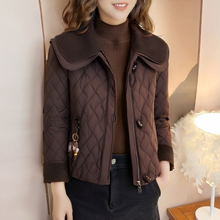 大翻领卷边袖 棉衣冬季 保暖纯色拉链外套 洋气减龄女士妈妈装 时尚