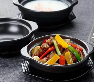 密胺仿瓷双耳砂锅黑色黄焖鸡米饭土豆粉砂锅摔不破的砂锅碗食堂用