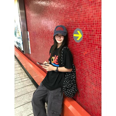 美式太阳字母印花短袖T恤男女夏季宽松百搭纯棉显瘦小众帅气上衣