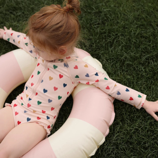 泳装 女童ins气质连体泳衣裤 宝宝碎花边防晒速干长袖 童装 海边 夏季