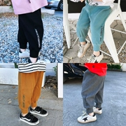 Quần thể thao cho trẻ em mùa xuân và mùa thu mỏng nam và nữ trẻ em quần bé gái cotton pit dải chữ mẫu giáo quần thủy triều - Quần
