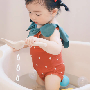 花边领可爱游泳衣小女孩透气速干泳装 女童2026新款 泳衣女宝宝夏季