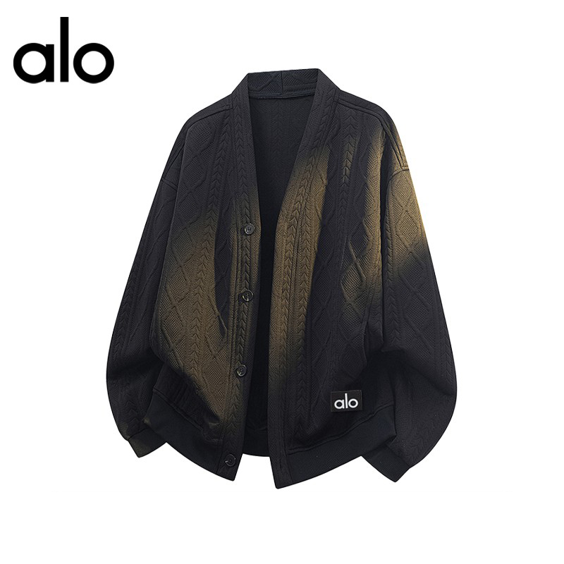 官方奥特莱斯】alo潮牌 美式菱形提花开衫夹克男款秋冬季休闲外套