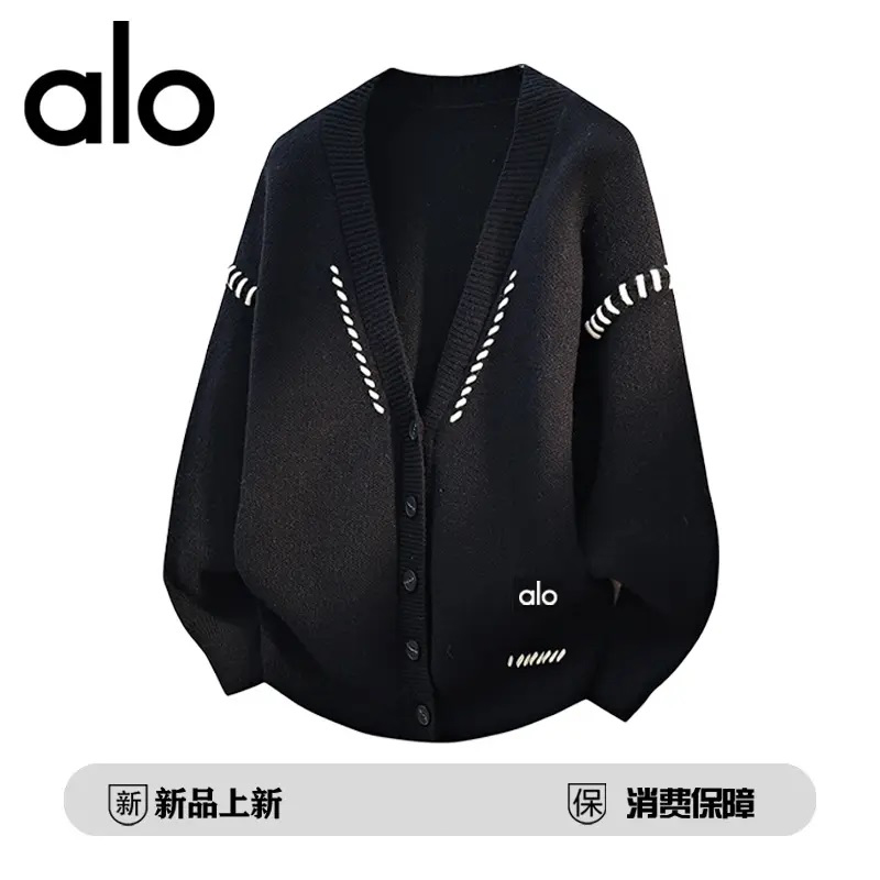 官方奥特莱斯】alo潮牌 秋冬季日系休闲慵懒风V领开衫毛衣外套